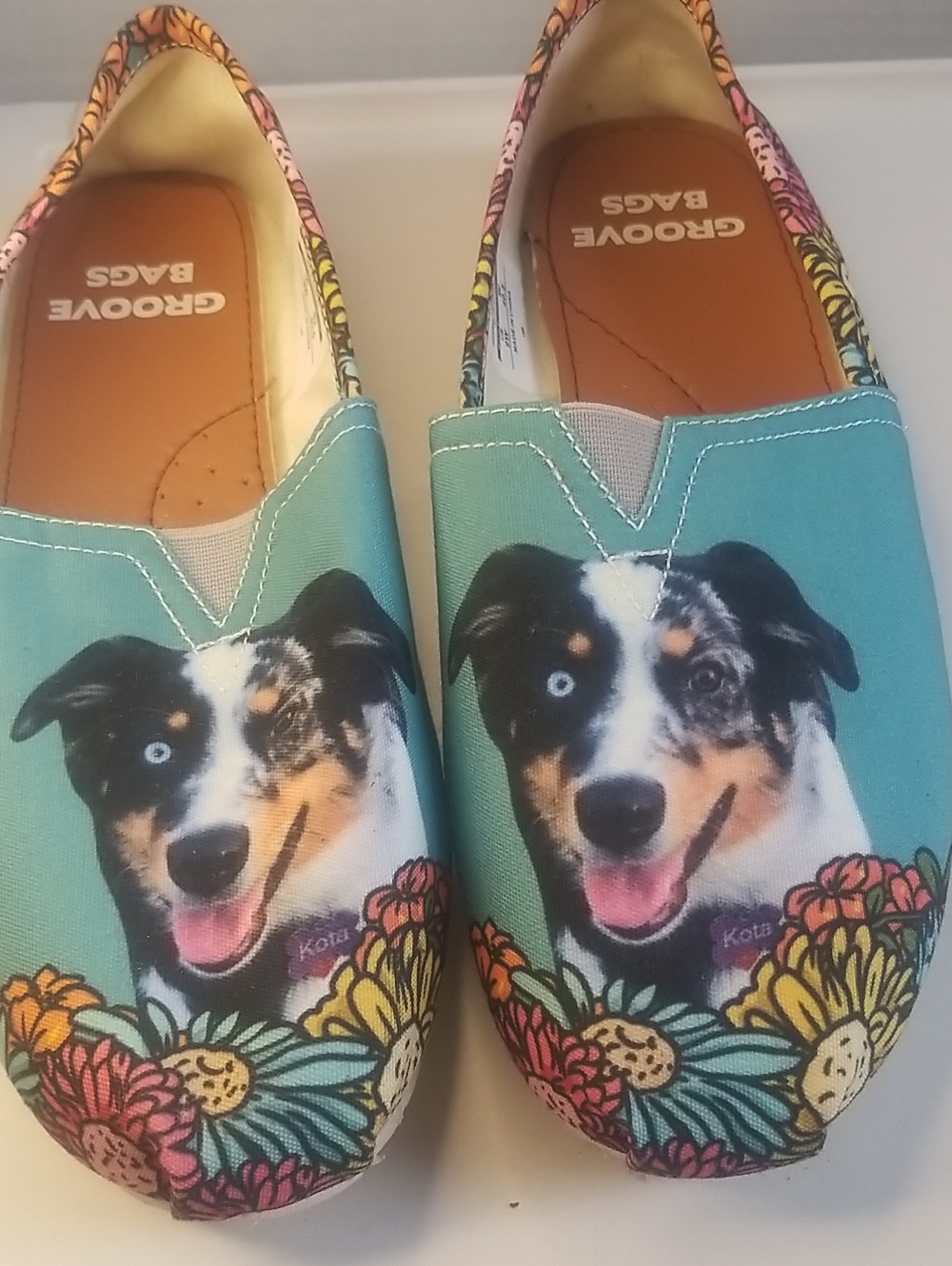 groove Teal Dog Face Floral Canvas Slip-On Shoes